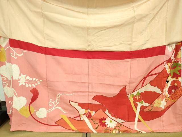 平和屋本店□極上 アンティーク 大正ロマン 振袖 駒刺繍 几帳吉祥花文 金彩