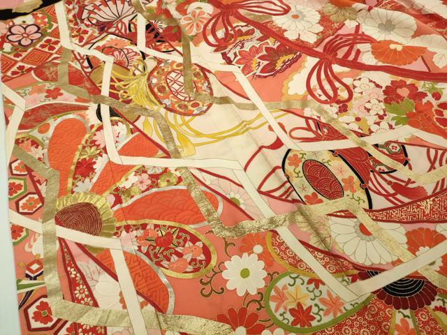 平和屋本店□極上 アンティーク 大正ロマン 振袖 駒刺繍 几帳吉祥花文 金彩