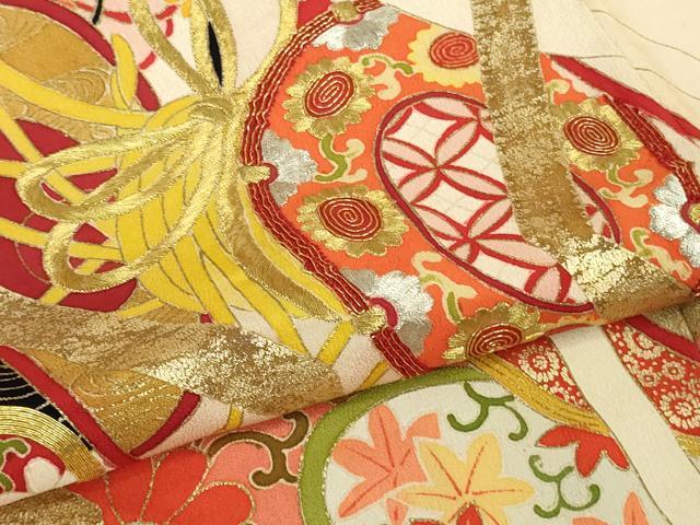 平和屋本店■極上　アンティーク　大正ロマン　振袖　駒刺繍　几帳吉祥花文　金彩　逸品　DZAA9973kh5 平和屋本店□極上 アンティーク 大正ロマン 振袖 駒刺繍 几帳吉祥花文 金彩