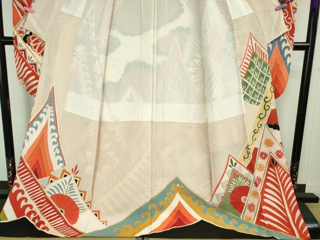 平和屋本店□極上 アンティーク 大正ロマン 振袖 駒刺繍 網干花文 黒地