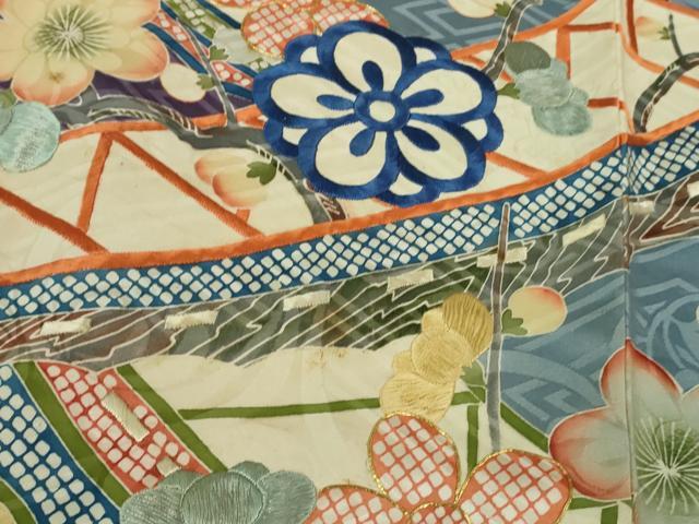 平和屋本店□極上 アンティーク 大正ロマン 振袖 駒刺繍 花舟 金彩
