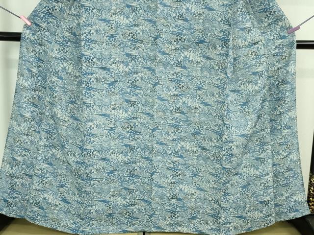 平和屋着物■極上　夏物　本藍　型絵染　小紋　絽　風景花文　逸品　DZAA9985kh5 平和屋着物□極上 夏物 本藍 型絵染 小紋 絽 風景花文 逸品