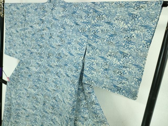 平和屋着物□極上 夏物 本藍 型絵染 小紋 絽 風景花文 逸品