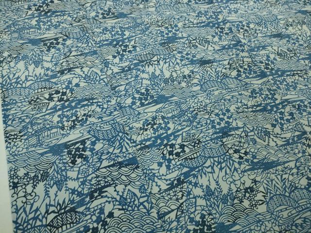 平和屋着物■極上　夏物　本藍　型絵染　小紋　絽　風景花文　逸品　DZAA9985kh5 平和屋着物□極上 夏物 本藍 型絵染 小紋 絽 風景花文 逸品