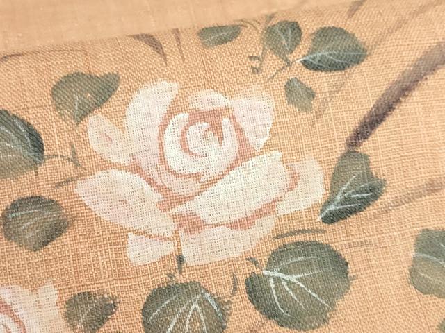 平和屋着物■極上　夏物　九寸名古屋帯　手描き　枝花文　薔薇　麻　逸品　DZAB0015kh5_2