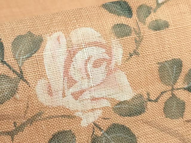 平和屋着物■極上　夏物　九寸名古屋帯　手描き　枝花文　薔薇　麻　逸品　DZAB0015kh5_3