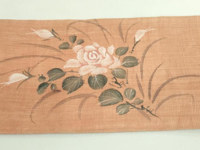 平和屋着物■極上　夏物　九寸名古屋帯　手描き　枝花文　薔薇　麻　逸品　DZAB0015kh5_5