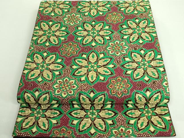 平和屋着物■極上　龍村晋謹製　全通柄袋帯　三彩六稜文錦　金糸　逸品　DZAB0040kh5