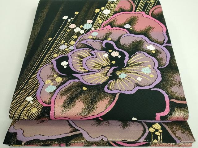 平和屋着物■極上　六通柄袋帯　唐織　舞花文　黒地　金糸　逸品　DZAB0044kh5