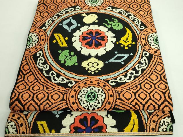 平和屋着物■最高級　龍村平蔵製　六通柄　本袋帯　黒地　逸品　DZAB0052kh5