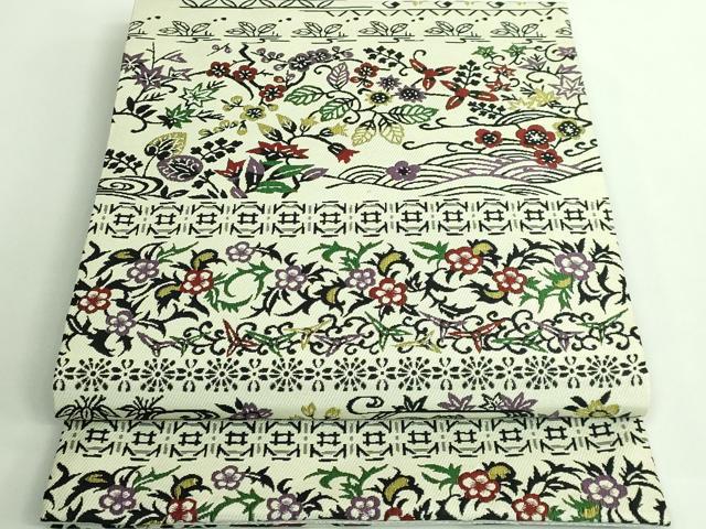 平和屋着物■極上　両面　全通柄袋帯　京紅型織　吉祥草花文　ほていや扱い　逸品　DZAB0067kh5