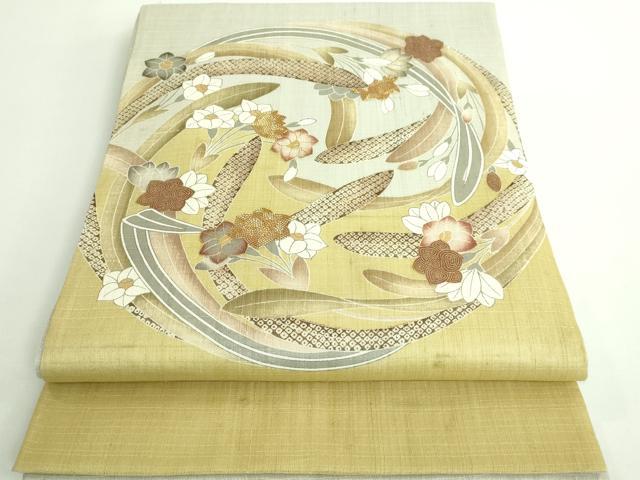 平和屋本店□極上 染織の名門 しょうざん 生紬 太鼓柄袋帯 スリー