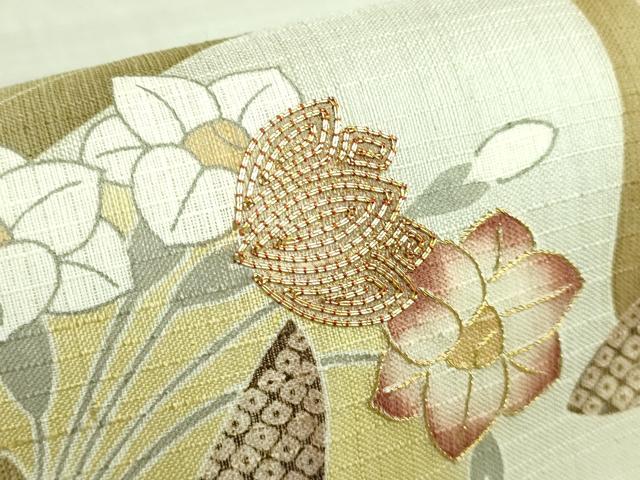 平和屋本店□極上 染織の名門 しょうざん 生紬 太鼓柄袋帯 スリーシーズン