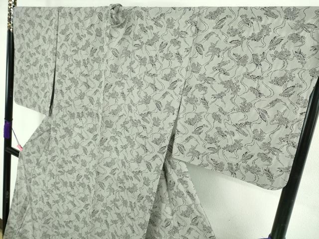 平和屋着物■極上　夏物　小紋　絽　舞蝶花文　薄鈍色地　三越扱い　ロング丈　逸品　DZAB0129kh5_2