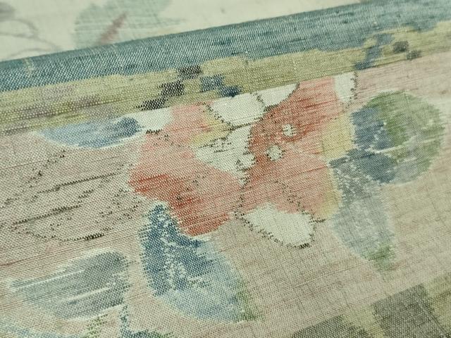 平和屋着物□極上 小千谷紬 百柄 繋ぎ絣 手織り 横段花蝶