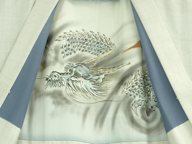 平和屋本店□極上 男性 本場大島紬 白大島 長羽織 羽裏・龍 逸品 