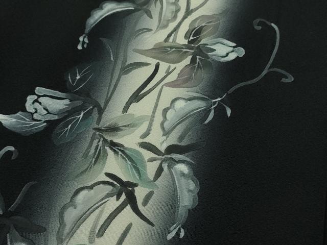 平和屋着物■極上　訪問着　単衣　手描き　枝花文　暈し染め　黒地　逸品　DZAB0144kh5 平和屋着物□極上 訪問着 単衣 手描き 枝花文 暈し染め