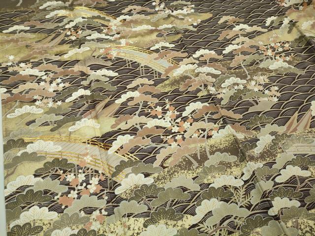 平和屋着物□極上 訪問着 友禅 駒刺繍 渡橋立波花文 滅紫色