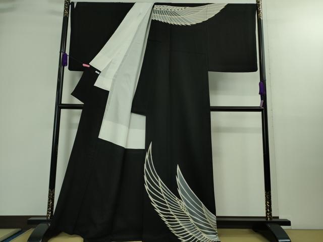 平和屋着物■極上　螺鈿工芸作家　佐野正喜　訪問着　羽文　黒地　金彩　逸品　DZAB0151kh5 平和屋着物□極上 螺鈿工芸作家 佐野正喜 訪問着 羽文 黒地 金彩