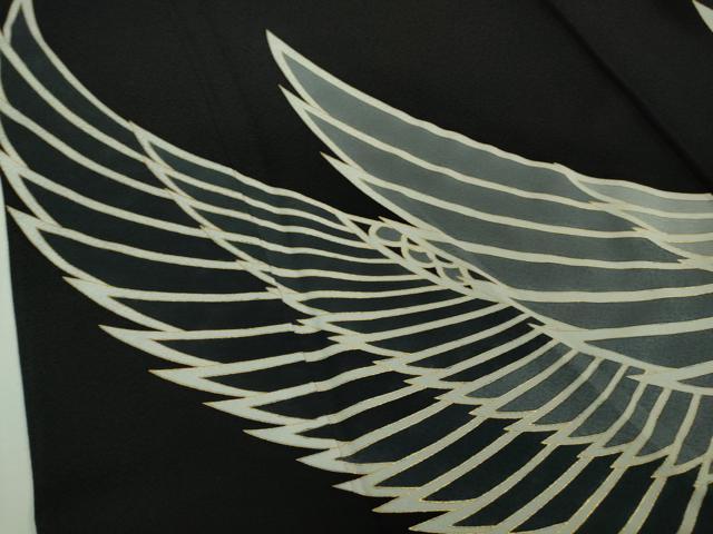 平和屋着物□極上 螺鈿工芸作家 佐野正喜 訪問着 羽文 黒地 金彩