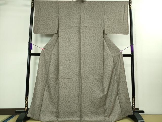 平和屋着物□極上 江戸小紋 単衣 雪輪 鮫小紋柄 樺茶色×