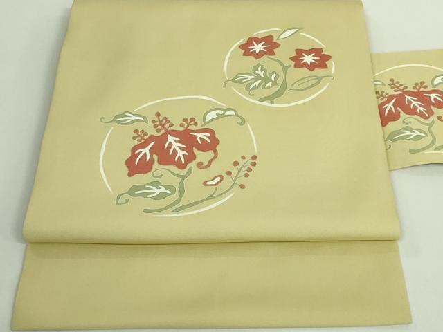 平和屋着物■極上　塩瀬　九寸名古屋帯　花丸文　木蘭色地　金彩　逸品　DZAB0208kh5