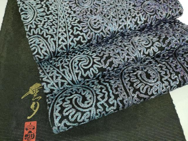 平和屋着物■極上　染織デザイナー　堀口無月 　MUGETSU　チュール織　全通柄袋帯　黒地　金糸　逸品　DZAB0235kh5