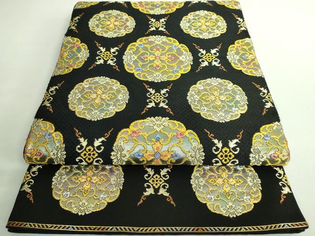 平和屋本店■最高級　龍村平蔵製　六通柄　本袋帯　王朝透彫錦　黒地　金銀糸　逸品　DZAB0239kh5