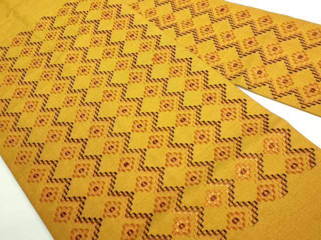 平和屋着物□極上 本場琉球 読谷山花織 紬地 九寸名古屋帯 桑