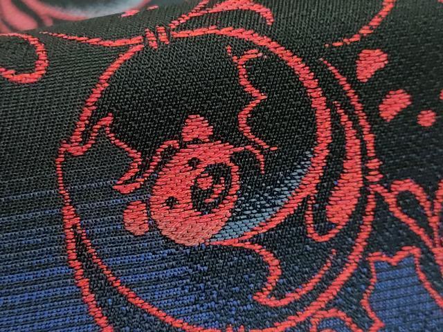 平和屋着物□極上 半幅帯 BANKAN わものや 猫 唐草 黒地 銀糸 逸品