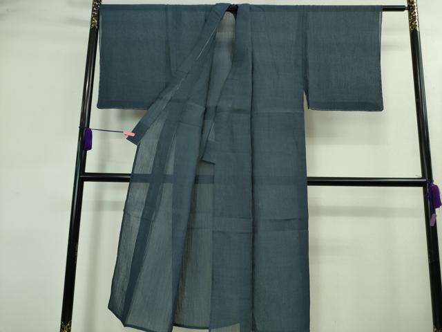 平和屋着物■極上　夏物　男性　本場小千谷ちぢみ　麻　色無地　留紺色　反端付き　逸品　未使用　DZAB0310kh5_2