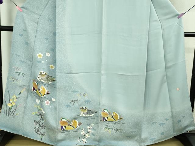 平和屋本店■極上　人間国宝・羽田登喜男　訪問着　鴛鴦5羽　暈し染め　逸品　未使用　DZAB0334kh5 平和屋本店□極上 人間国宝・羽田登喜男 訪問着 鴛鴦5羽 暈し