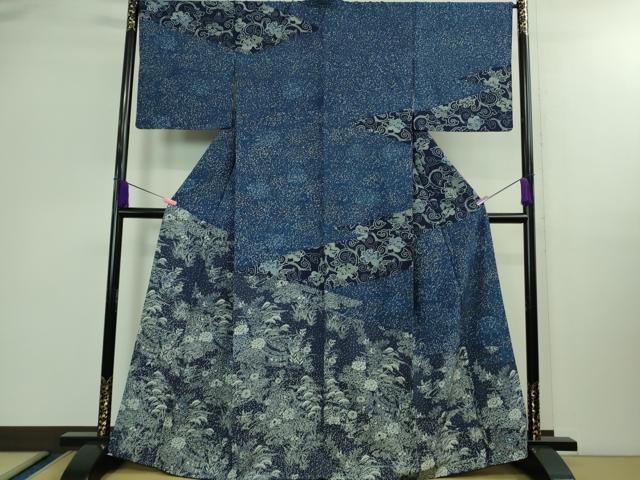 平和屋着物■極上　本藍　型絵染　訪問着　風景花唐草文　逸品　DZAB0349kh5