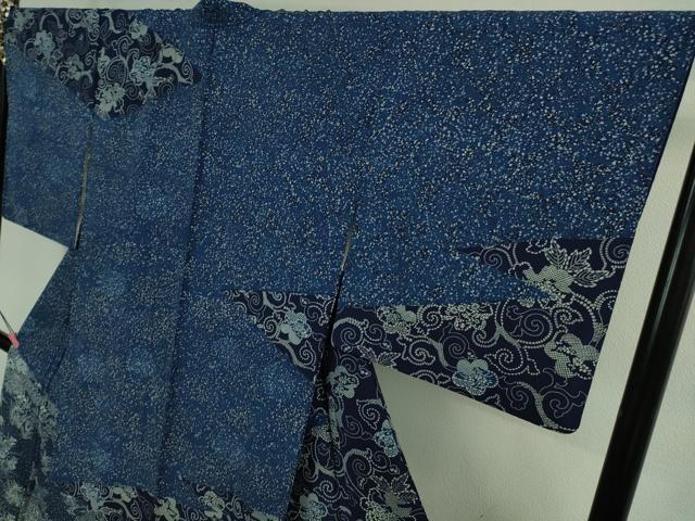 平和屋着物■極上　本藍　型絵染　訪問着　風景花唐草文　逸品　DZAB0349kh5 平和屋着物□極上 本藍 型絵染 訪問着 風景花唐草文