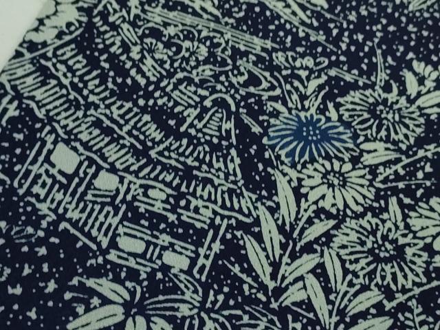 平和屋着物□極上 本藍 型絵染 訪問着 風景花唐草文