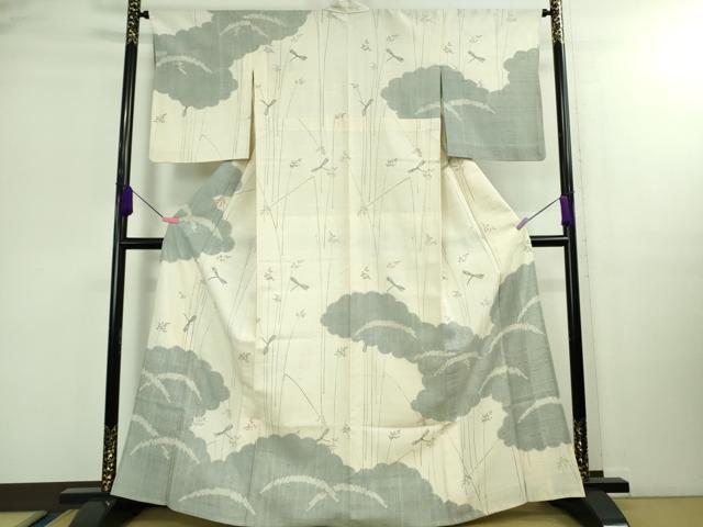 平和屋本店■極上　夏物　染織の名門　しょうざん  生紬　訪問着　手描き　蜻蛉　とんぼ　象牙色地　逸品　DZAB0361kh5