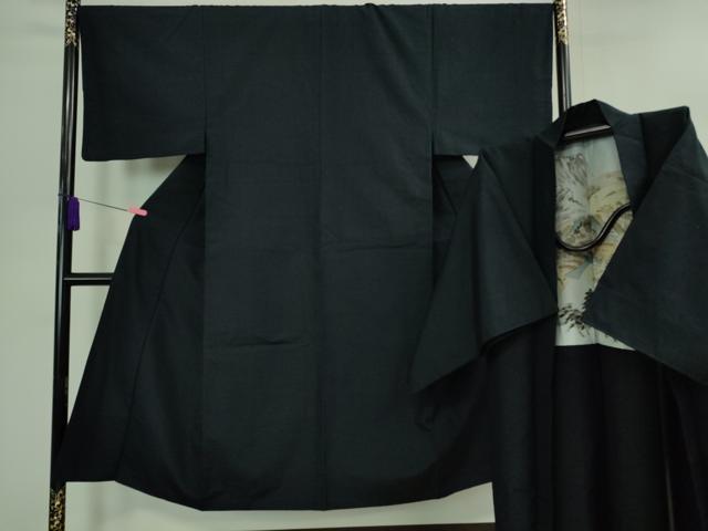 平和屋着物■極上　男性　紬　アンサンブル　長羽織　色無地　藍鉄色　逸品　DZAB0406kh5