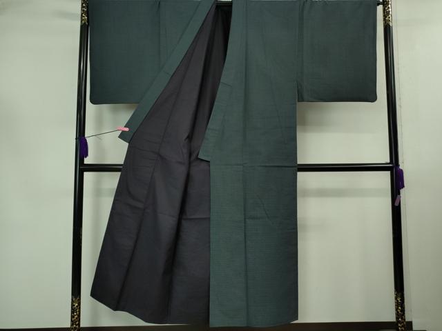 平和屋着物□極上 男性 紬 アンサンブル 亀甲柄 青褐色地 羽裏・龍