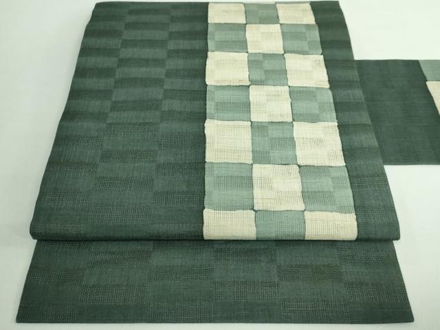 平和屋着物■極上　夏物　九寸名古屋帯　市松文様　麻　逸品　DZAB0464kh5