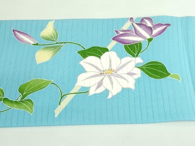平和屋本店□極上 夏物 絽塩瀬 九寸名古屋帯 鉄仙花 水色