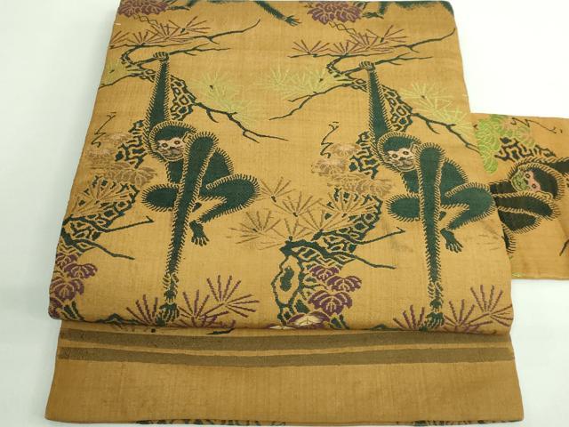 平和屋本店■極上　アンティーク　大正ロマン　九寸名古屋帯　テナガザル　逸品　DZAB0493kh5