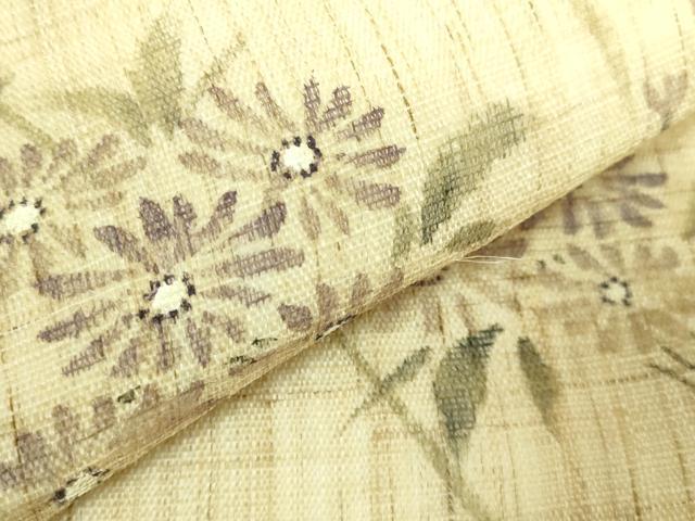 平和屋着物■極上　夏物　九寸名古屋帯　手描き　枝花文　麻　逸品　DZAB0495kh5_2
