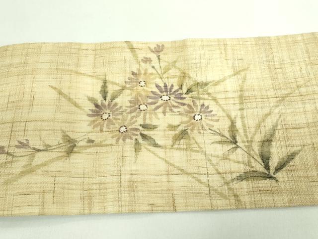 平和屋着物■極上　夏物　九寸名古屋帯　手描き　枝花文　麻　逸品　DZAB0495kh5_6