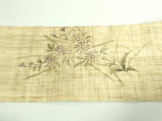 平和屋着物■極上　夏物　九寸名古屋帯　手描き　枝花文　麻　逸品　DZAB0495kh5_7