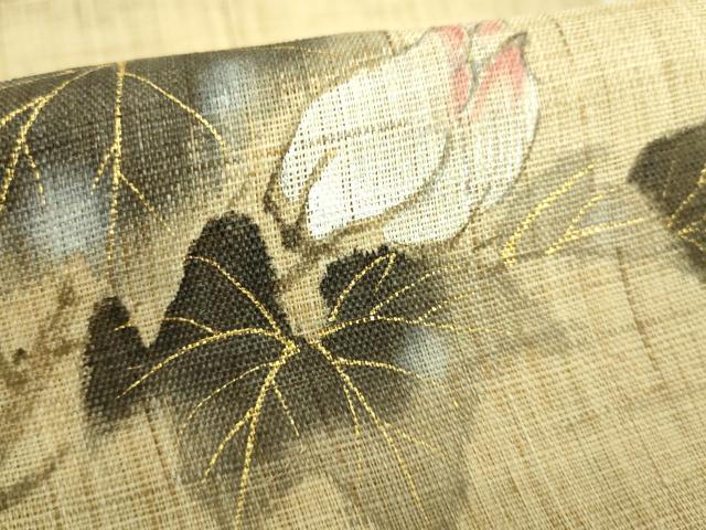 平和屋着物■極上　夏物　染色作家　桐山紫香　手描き　八寸名古屋帯　枝花文　金彩　逸品　DZAB0496kh5_3