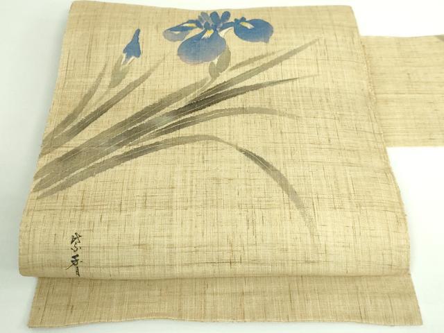 平和屋着物■極上　夏物　染色作家　桐山紫香　手描き　九寸名古屋帯　杜若　麻　金彩　逸品　DZAB0497kh5