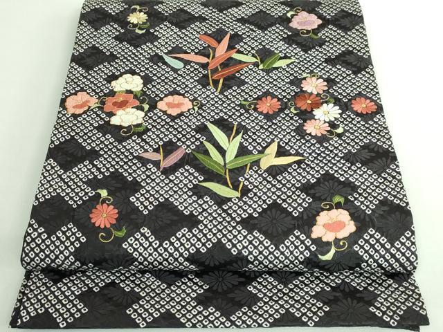 平和屋着物■極上　九寸開き名古屋帯　駒刺繍　絞り　草花文　金糸　逸品　DZAB0503kh5