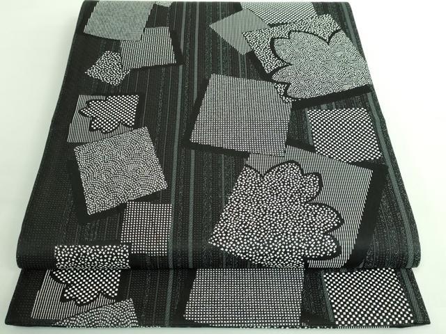 平和屋着物■極上　創作意匠作家　福山忠幸　伊勢型五役　六通柄袋帯　万筋　鮫　行儀　角通し　大小あられ　黒地　逸品　DZAB0515kh5