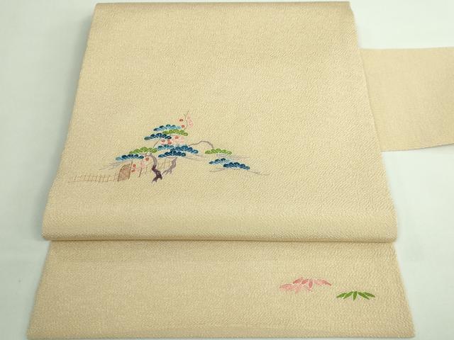 平和屋着物■極上　本加賀友禅作家　大村洋子　九寸名古屋帯　風景松文　鬼しぼ縮緬　逸品　DZAB0517kh5