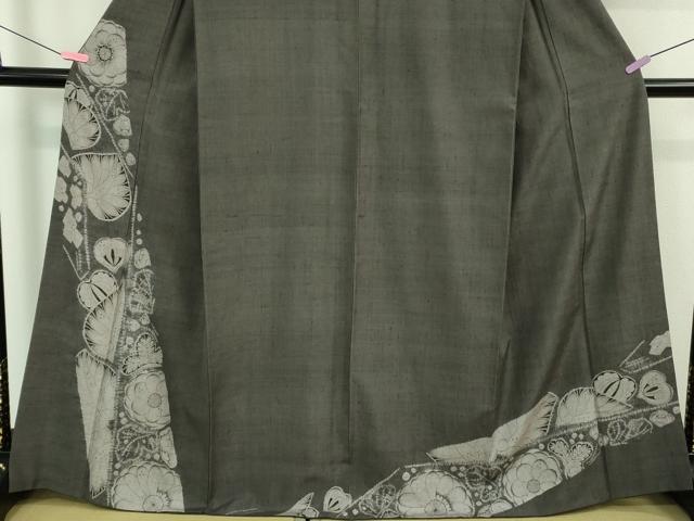 平和屋着物□極上 訪問着 紬地 辻が花 葵 消炭色地 逸品 DZAB0555kh5